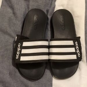 Kids Adidas Slides Shoes Black White Sz 2